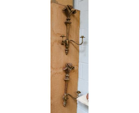 A pair of gilt painted twin light wall sconces, 60cm