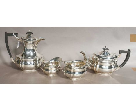 A Four-Piece George VI Siler Tea-Service, by E. Silver and Co., Sheffield, 1947, each piece baluster and with fluted lower bo