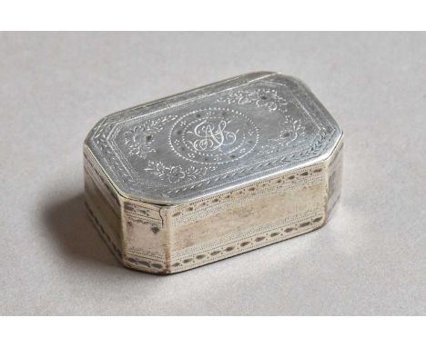 A George III Silver Snuff-Box, Maker's Mark JJ, London, 1796, oblong and with canted corners, engraved with foliage, the cove