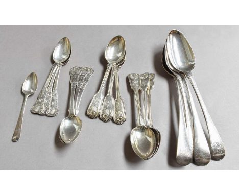 A Collection of Assorted George III and Later Silver Flatware, including: a pair of feather edge table-spoons, by Richard Cro