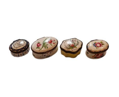 An 18th century South Staffordshire enamel patch box inscribed 'A Trifle from Manchester', together with another box inscribe
