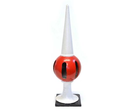 GWR (Great Western Railway) cast iron semaphore signal finial, repainted in red and white, 64cm high