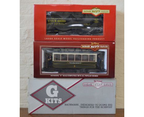 Bachmann Big Haulers G scale rolling stock to include 39-102 'G' Tram (Nurnberg-Furth), 98909 'G' stock car and 93465 'G' tan