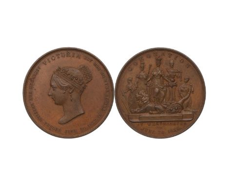 1838 Victoria Coronation AE medal by W J Taylor or J Davis (BHM 1313a, BHM 1842), smaller size with small portrait (EF).