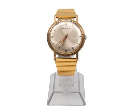Oriosa 9ct gold gents wristwatch, c1966. 39mm case, silvered dial, baton markers and dauphine hands, manual wind, 21 jewels, 