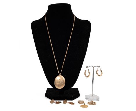 Assortment of 9ct gold stamped and hallmarked jewellery, to include pendants, earrings, cufflinks, necklace etc. weight 26 gr