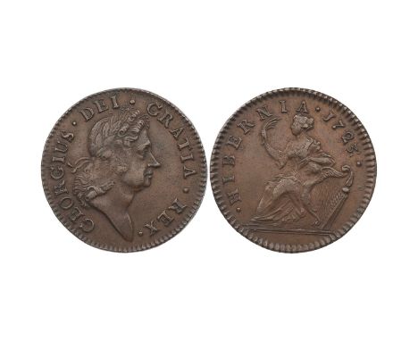 Ireland, 1723/2 George I 'Wood's Coinage' copper Halfpenny, 3 over 2 (S 6601). Obverse: right-facing laureate head, 'GEORGIUS