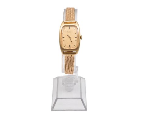 18ct gold (hallmarked to inside of case), 17 jewel Zodiac ladies watch, manual wind, gold tone dial, baton hour markers and h