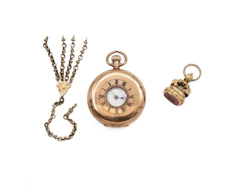 9ct gold Waltham half hunter pocket watch, c1904. 55mm case, 17 jewels, quick winding crown, gross weight 96 grams, net circa