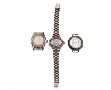 Silver cased trench watch, the case with a London import hallmark for 1916, no strap, gross weight 18.6 grams; together with 