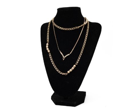 Vintage Christian Dior gilt necklaces both set with simulated diamonds, hallmarked Dior signature, longest 39cm drop. (2)