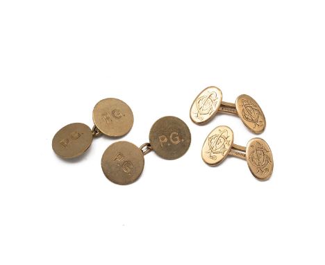 Two pairs of 9ct gold hallmarked cufflinks, both pairs with initials, weight 15 grams.