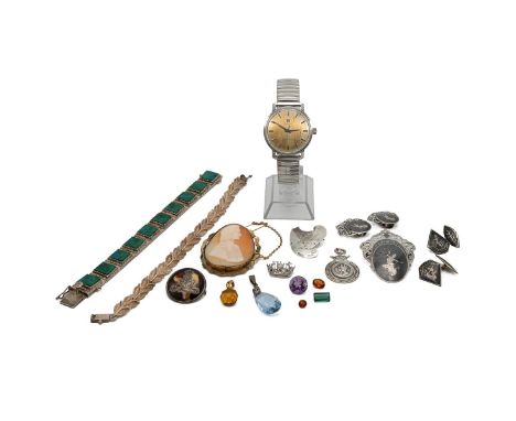 Vintage Tissot Seamaster Seven watch, and a quantity of costume jewellery including silver and a cameo brooch etc.