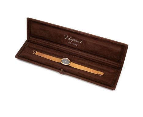 Chopard 18ct gold and diamond set ladies wristwatch, boxed, c1970. Manual wind, 15mm x 20mm case, onyx dial, dauphine hands, 