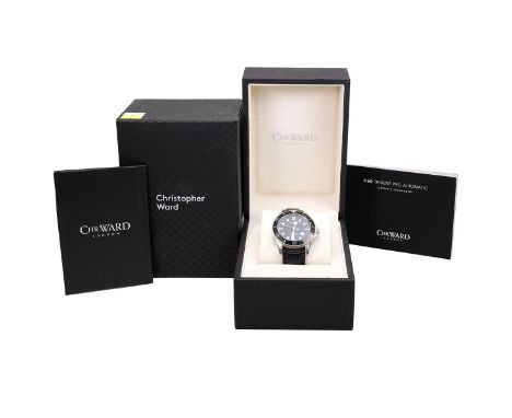 Christopher Ward C60 Trident Pro automatic gents wristwatch, c2015. 42mm stainless steel case, black bezel, engine turned bla