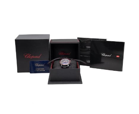 Chopard 1000 Miglia GMT chronograph wristwatch, Dubai Edition, limited 115/250, c2012. 43mm, red detail to bezel, engine turn