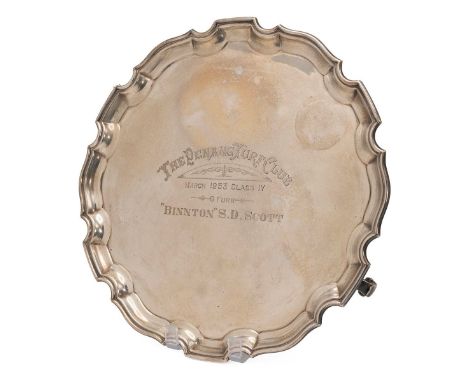 Silver salver, with pie crust stepped border, with inscription 'THE PENANG TURF CLUB, March 1953 Class IV, 6 Furs "Binnton" S
