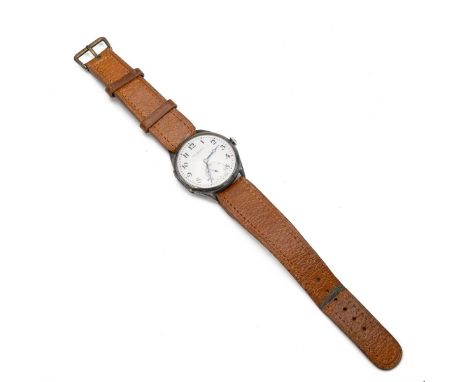 JW Benson sterling silver Art Deco wristwatch. 33mm case, manual wind, 15 jewels, white dial, Arabic indices, subsidiary seco