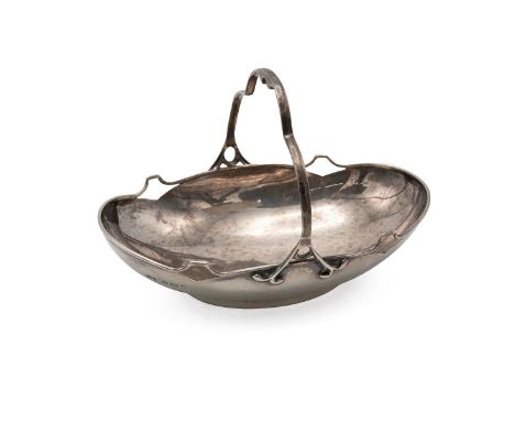 Silver sweetmeat basket of oval form with Art Nouveau style rim and handle, hallmarked Birmingham 1908, maker Mappin &amp; We