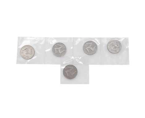 Isle Of Man, 1992 10p 'trial' coins with 'AA' die letters and no Pobjoy Mint mintmark (5). Obverses: Raphael Maklouf portrait