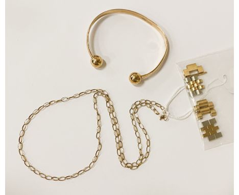 9CT GOLD BANGLE WITH 9CT GOLD CHAIN &amp; WATCH LINKS (BANGLE &amp; CHAIN 19.2 GRAMS APPROX)