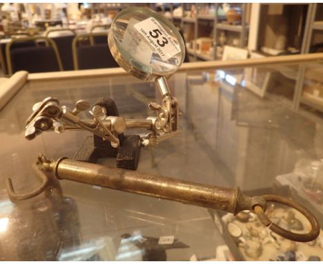 Helping Hand magnifying glass and clamps, plus Salter fishing scales