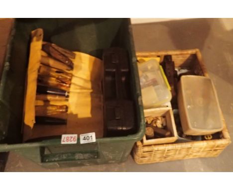 Two boxes of mixed mechanical tools and related items