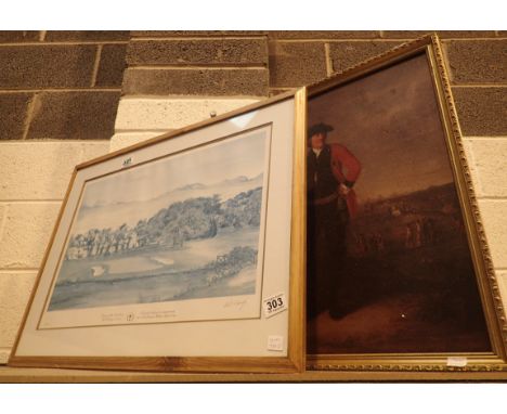 Two golfing related framed pictures, one limited edition 276/650 print The Belfrey signed by Bill Waugh, commemorative of the