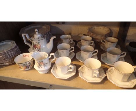 Set of Johnson Brothers Eternal Beau dinner set including nine dinner plates, six dishes, ten saucers, nine cups, thirteen si