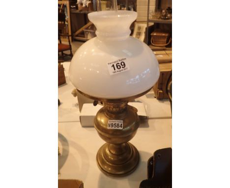 Brass oil lamp with shade and chimney