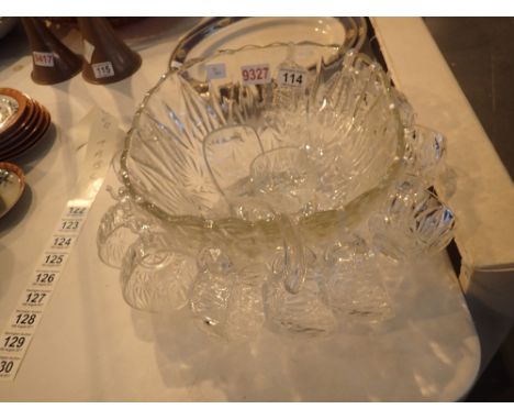 Glass punch bowl with twelve glasses and ladle 