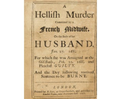 Dismemberment of an abusive husband.- Hellish Murder (A) Committed by a French Midwife on the Body of Her Husband... For Whic