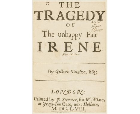 Swinhoe (Gilbert) The Tragedy of The unhappy Fair Irene, first edition, inlaid throughout, later polished calf, gilt, by Rivi