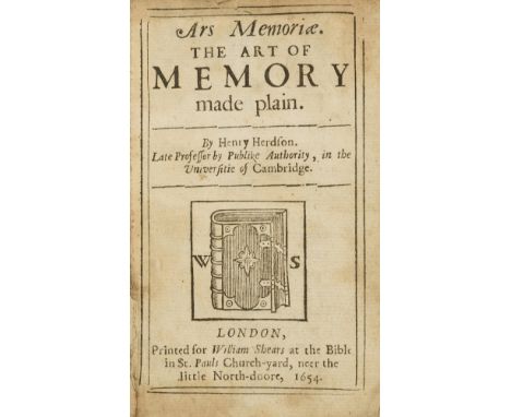 Memory.- Herdson (Henry) Ars Memoriae, The Art of Memory Made Plain [Ars Mnemonica, sive Herdsonus Bruxiatus], first edition,