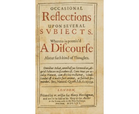 The genesis of Gulliver's Travels.- Boyle (Robert) Occasional Reflections upon several Subjects, first edition, initial impri