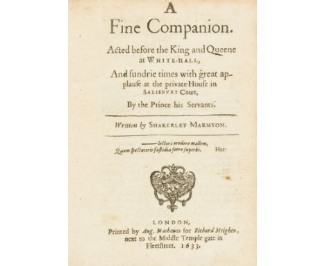 Marmyon (Shakerley) A Fine Companion, first edition, lacking final blank leaf K4, a few catchwords trimmed, modern wrappers, 
