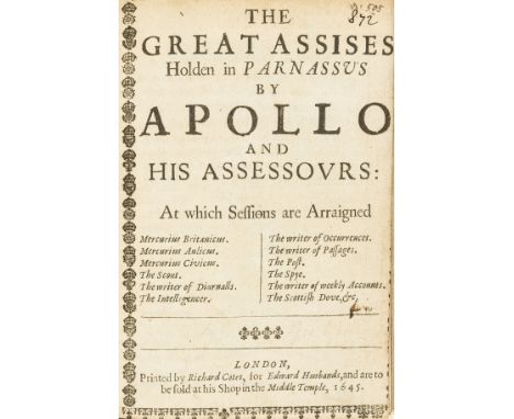 Wither (George) The Great Assises Holden in Parnassus by Apollo and his Assessours, first edition, title within typographic b