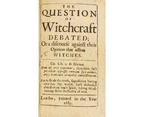 Witchcraft.- [Wagstaffe (John)] The Question of Witchcraft Debated, first edition, first issue (without publisher's name in i