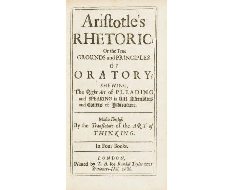 Aristotle. Aristotle's Rhetoric; or the True Grounds and Principles of Oratory, first English edition, initial license leaf, 