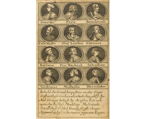 Infamous impostors.- Rocoles (Jean-Baptiste de) The Lives and Actions of Several Notorious Counterfeits, engraved frontispiec