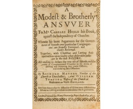 Bay Psalm Book.- Mather (Richard) and William Tompson. A Modest &amp; Brotherly Answer To Mr. Charles Herle his Book, against