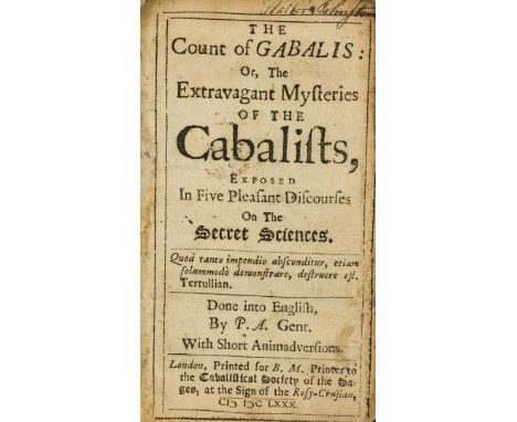 Occult.- [Montfaucon de Villars (Abbé de)] The Count of Gabalis: Or, The Extravagant Mysteries of the Cabalists, first editio