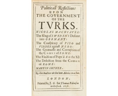 Ottoman government &amp; Islam.- Osborne (Francis) Politicall Reflections upon the Government of the Turks, ?first edition, a