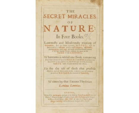Medicine.- Lemnius (Levinus) The Secret Miracles of Nature, first edition in English, title printed in red and black, occasio