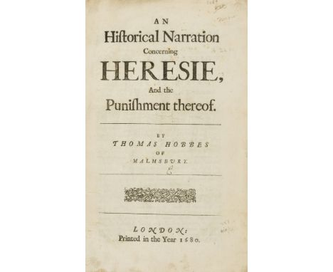 Hobbes (Thomas) An Historical Narration concerning Heresie, and the Punishment thereof, first edition, title with woodcut dec