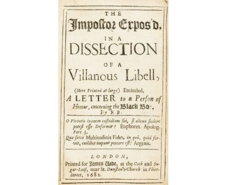 Impostor Expos'd (The), in a Dissection of a Villanous Libell...concerning the Black Box, first edition, final advertisement 