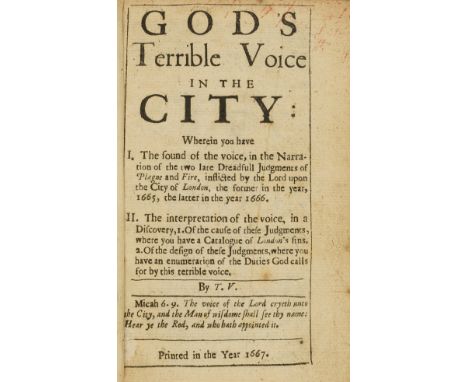 Great Plague and Great Fire of London.- Vincent (Thomas) God's Terrible Voice in the City... Narration of the two late Dreadf