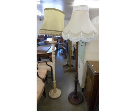 An oak standard lamp and one other 