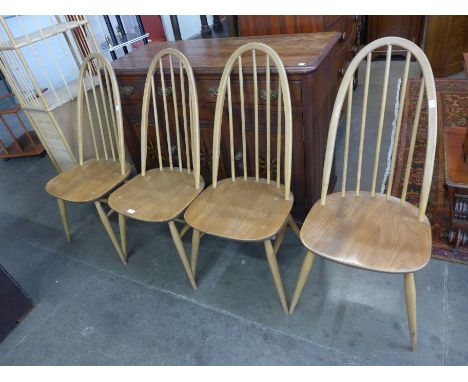 A set of four Ercol Blonde elm and beech Quaker chairs 