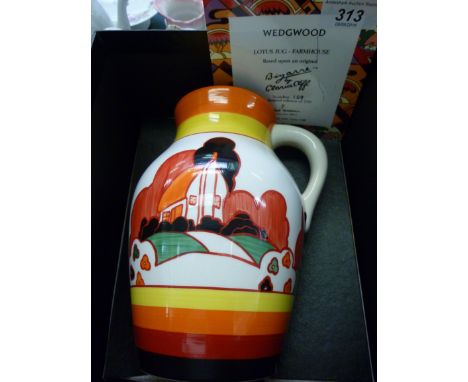 A Wedgwood china Clarice Cliff design Farmhouse pattern Lotus jug  Limited Edition 109/250  8''h boxed with certificate      